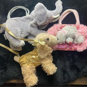 Poochie & Co. Plush Animal Handbags Set of 3 Purses Girl Bags elephant poodles
